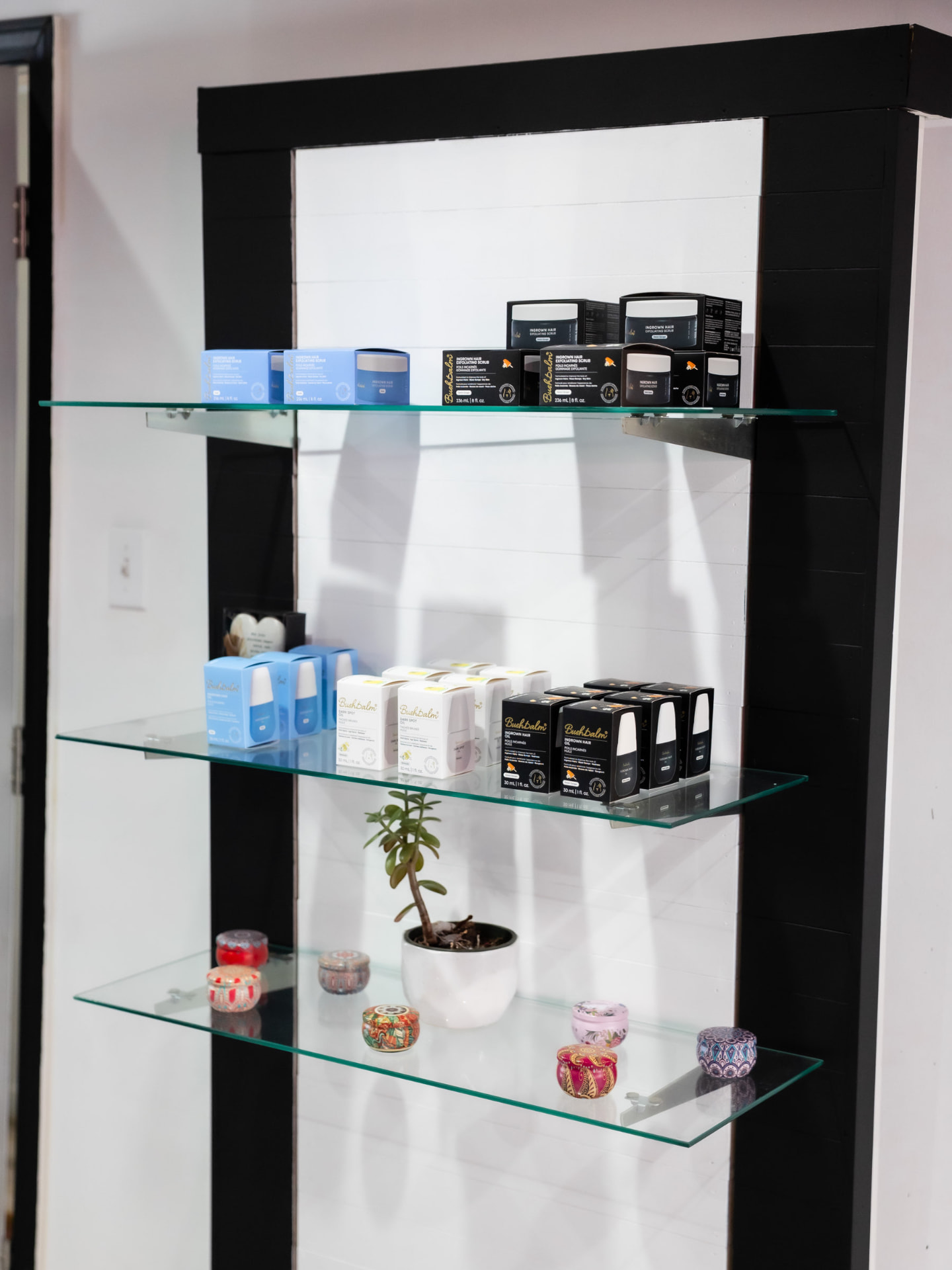Ritual skincare products displayed on the studio retail shelf